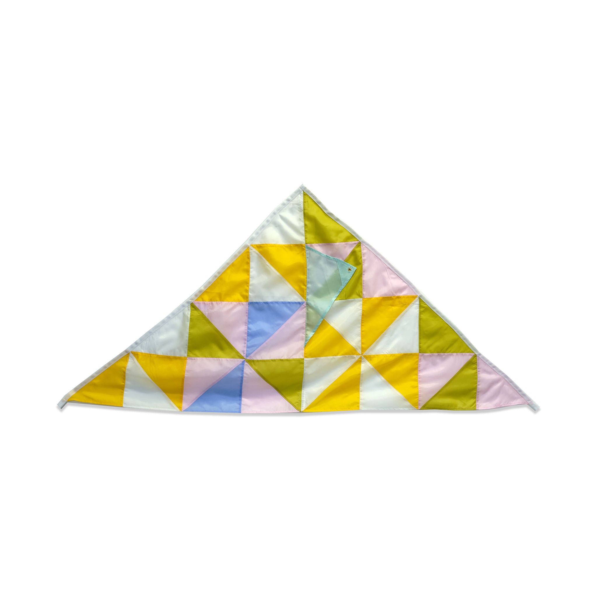 product photo of yellow patchwork delta kite_Haptic Lab
