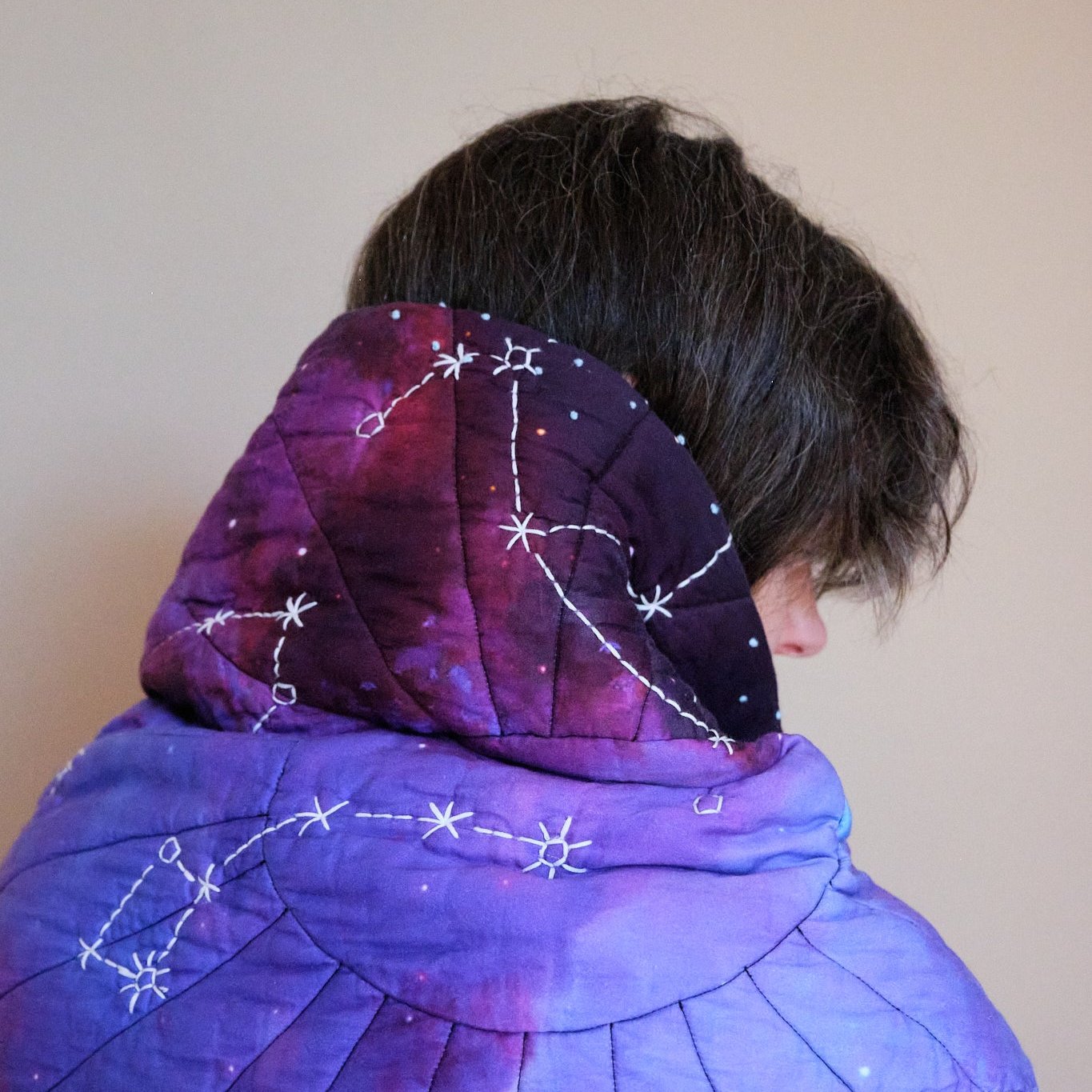 Galileo Quilt wrapped around Emily at Haptic Lab