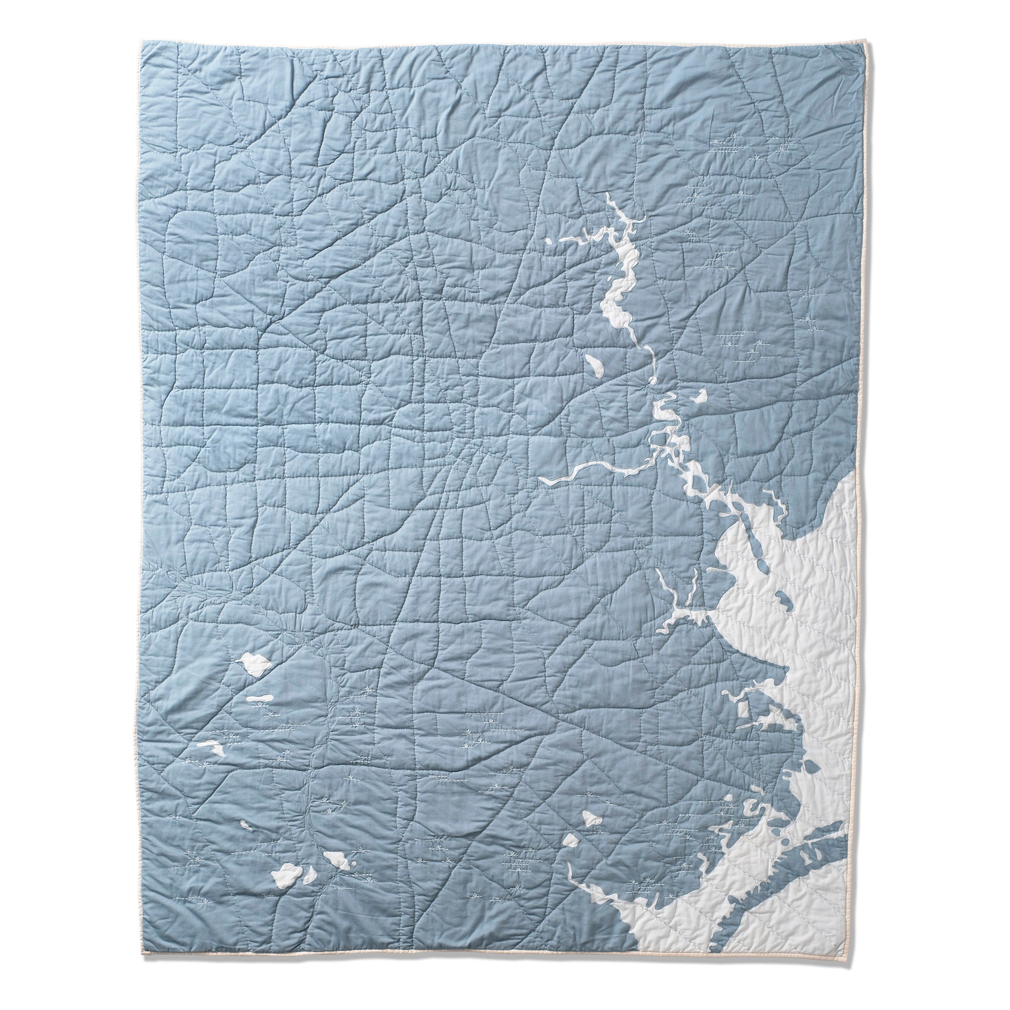 Hand quilted steel blue and light blue Houston Quilt