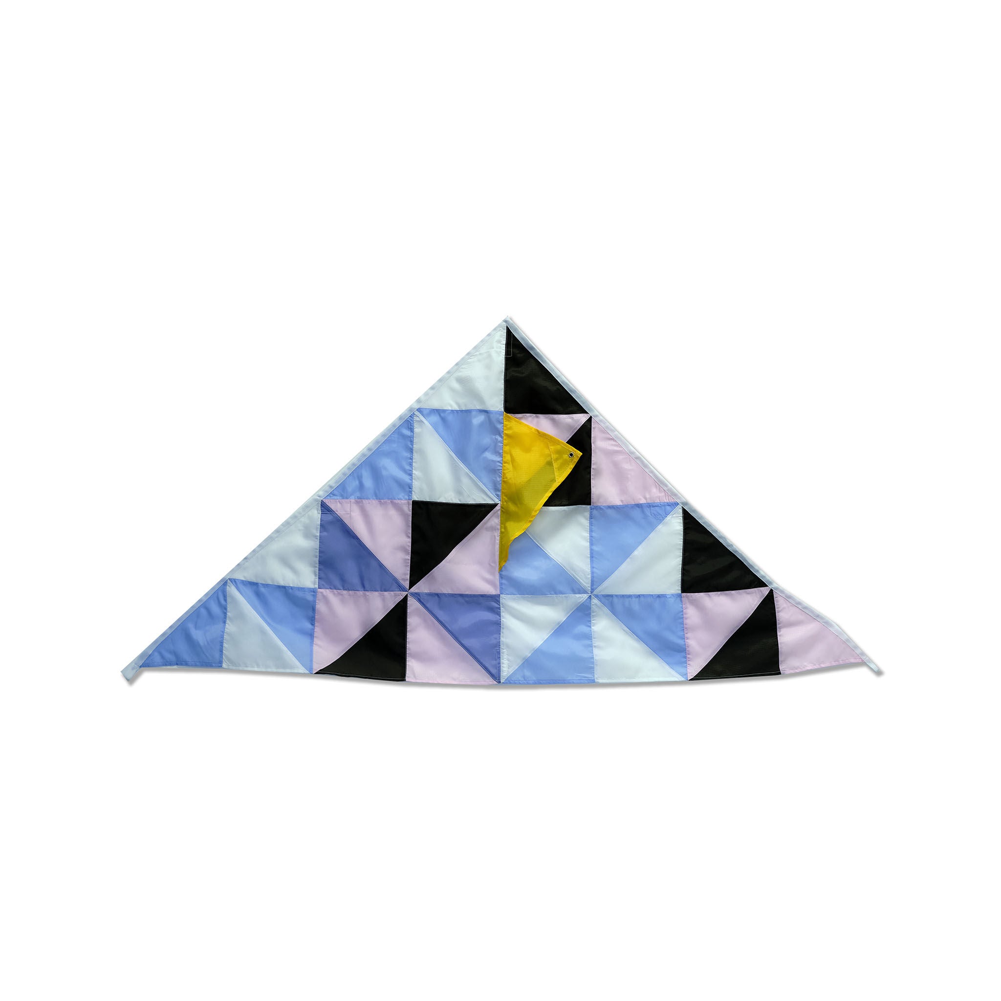 Blue, black and pink pinwheel patchwork delta kite_Haptic Lab