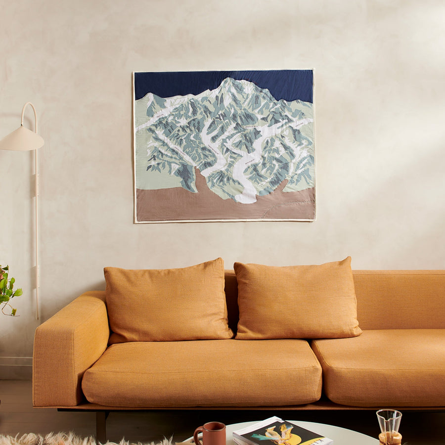 Denali Mountain Portrait hung above a couch - Haptic Lab