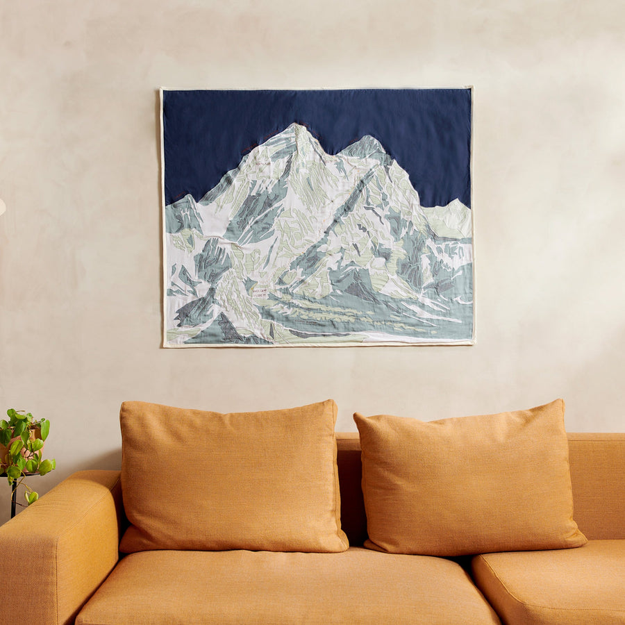 Mount Everest Mountain Portrait  hanging above a couch- Haptic Lab