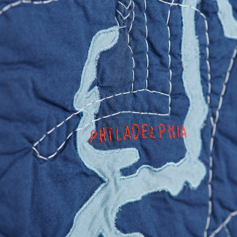 Detail shot of Philadelphia on the Jersey Shore coastal quilt.